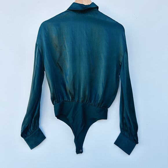 Cami NYC Belkis Charmeuse Silk Bodysuit Blouse Top Pine Satin XS Green - Picture 3 of 10